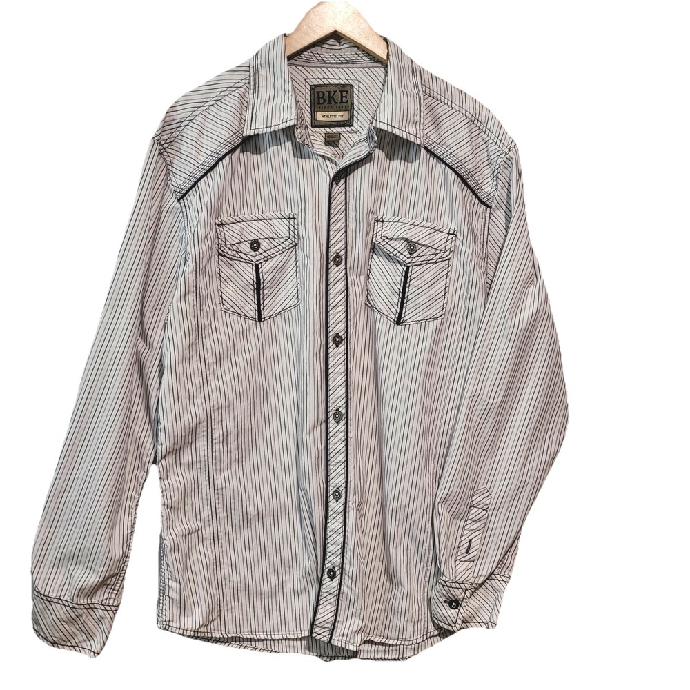 BKE Buckle Athletic Fit Men's Long Sleeve Button‎ Down Size XL Black & White